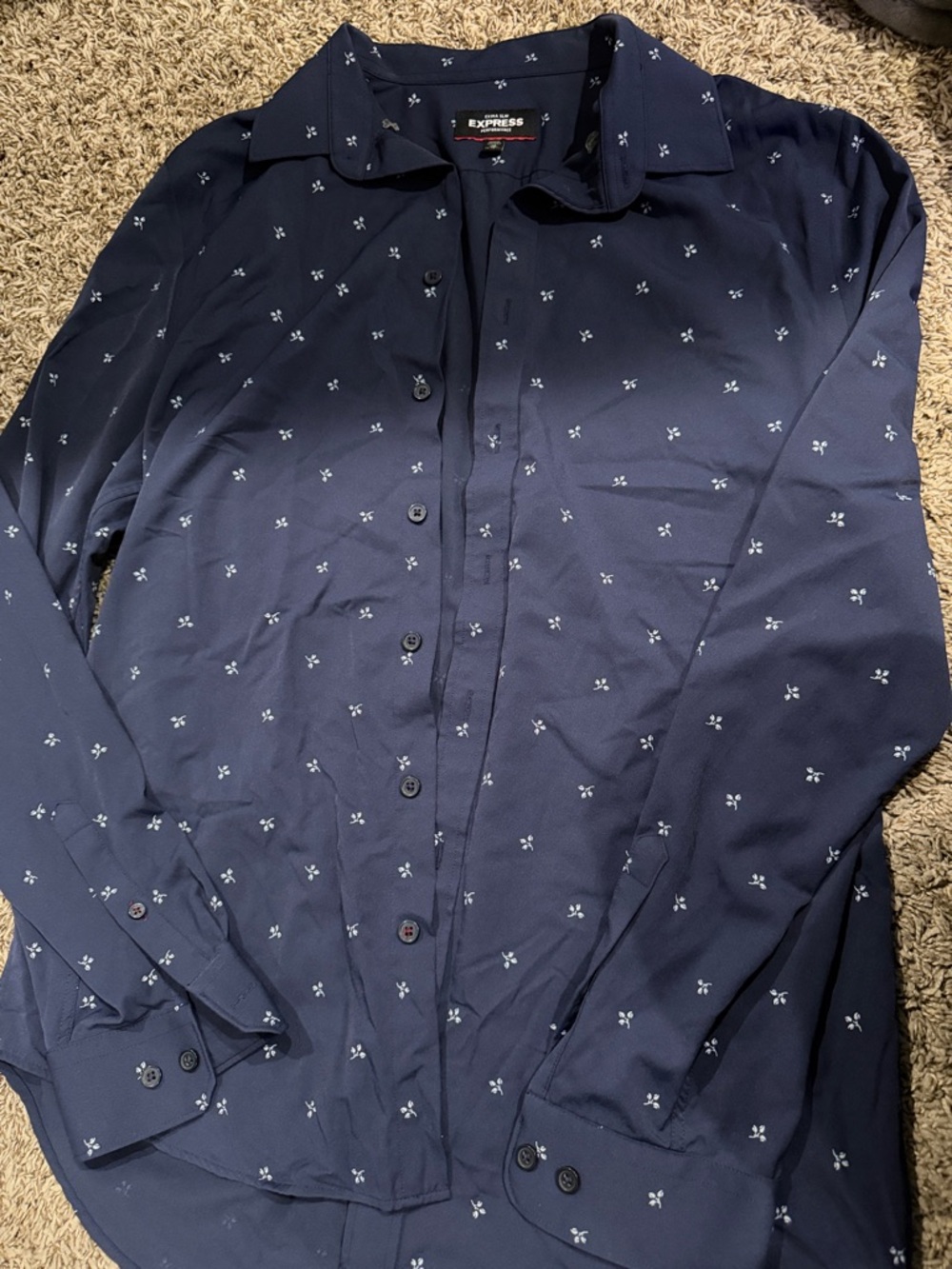 Express Navy Shirt with Small White Floral Motif